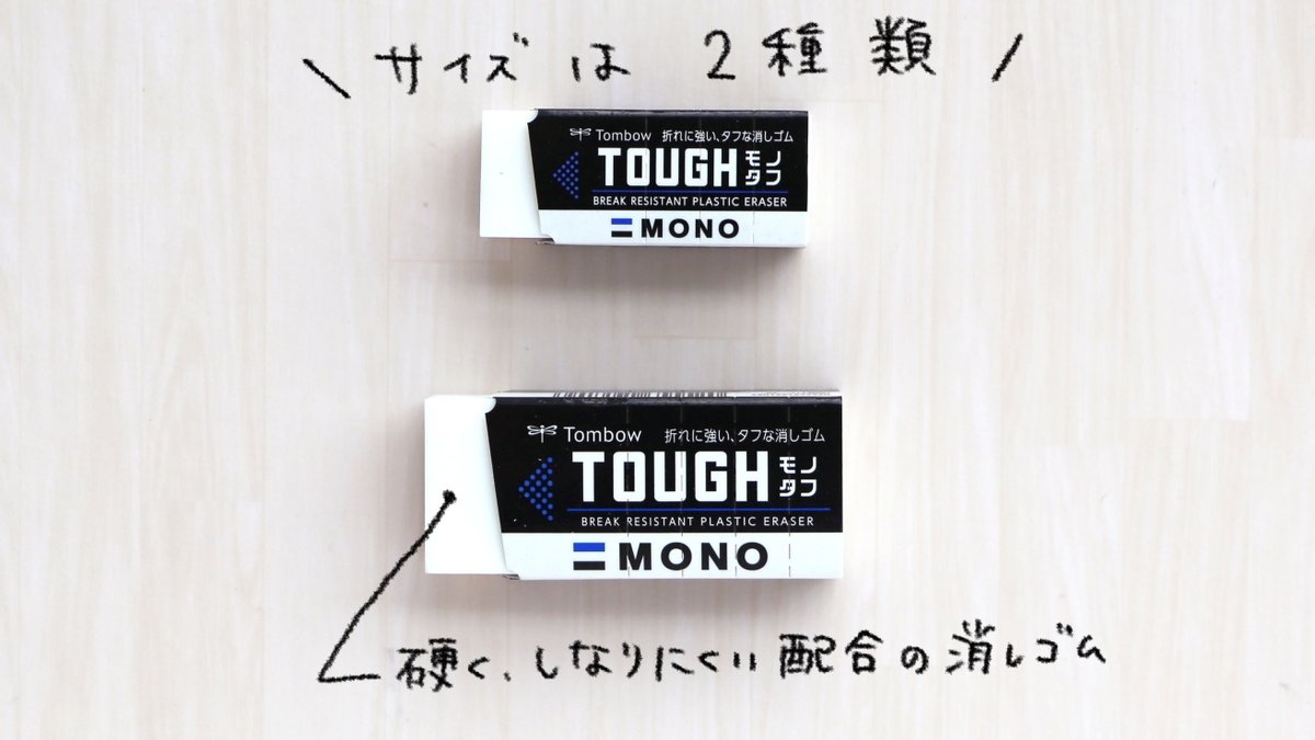 tombowpencil's tweet photo. #トンボ商品ピックアップ　消しゴム「モノタフ」

消しゴムを使っていると、途中で折れたり、割れたり、カケたりしてしまうことありませんか？
そんなお悩みを解決してくれるのがMONO史上最も強度が高い #モノタフ ！

ぜひお試しいただきたい消しゴムです😊

https://t.co/4LSjGvk0bg https://t.co/XJXro8fX9G