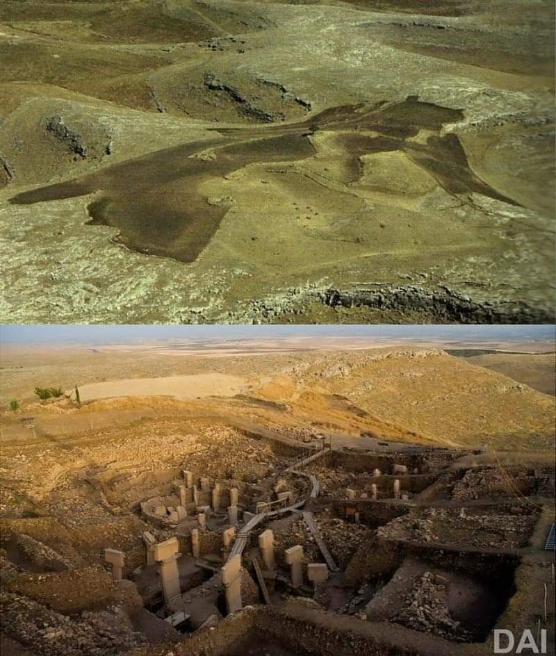 Then vs Now : Gobekli Tepe (Türkiye) before and after its discovery in 1994. The site is now believe to be the oldest man-made place of worship yet discovered, dated between 12,000 - 10,000 BC. Its mere existence suggests that religion came before agriculture — and not the…