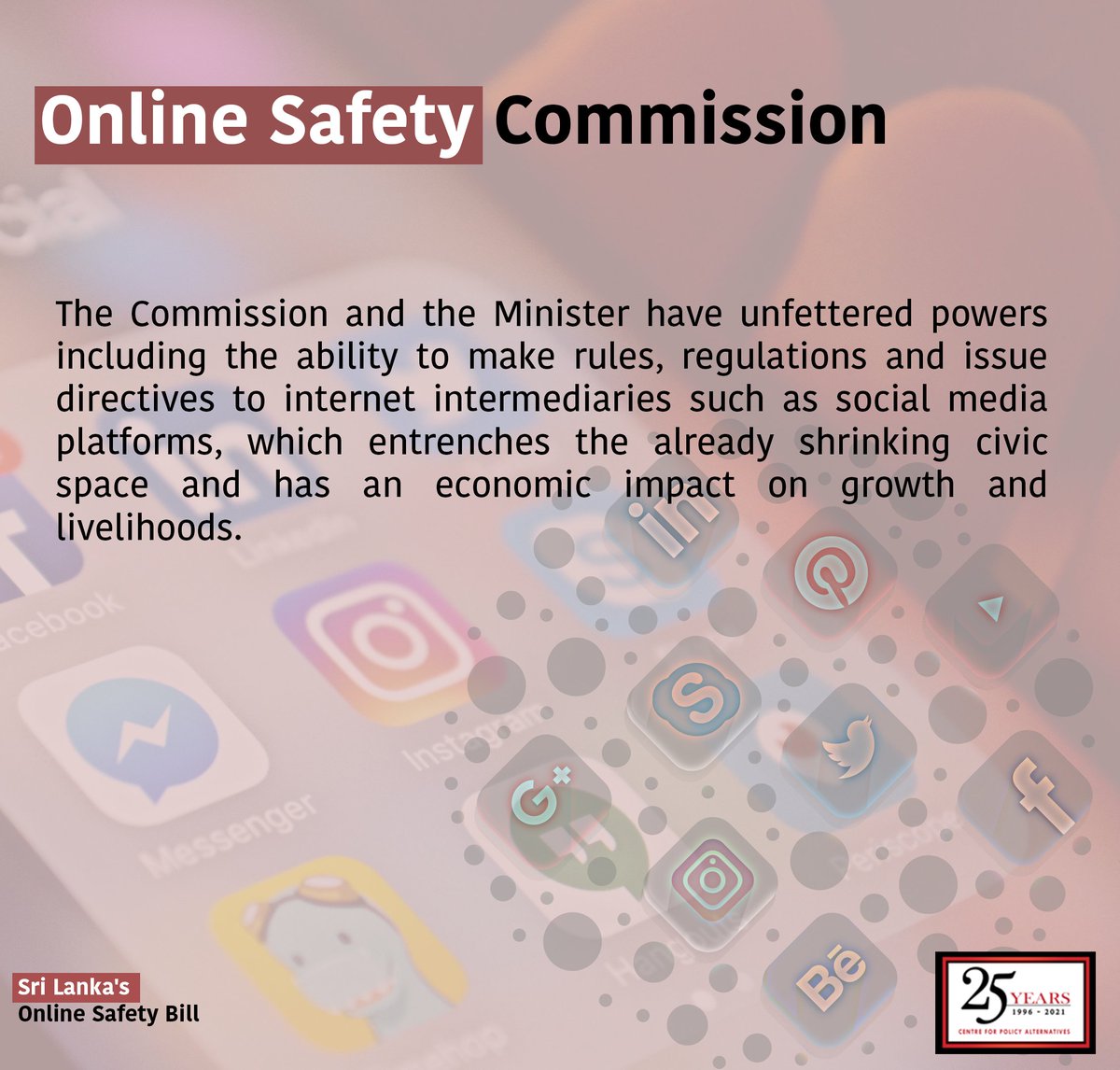 CPASL's tweet photo. #LKA's #OnlineSafetyBill sparks worries over potential #misuse. The bill's vague & broad terminology, increaing #ExecutivePowers raise concerns about stifling #dissent & curtailing #FundamentalRights https://t.co/egNriq2b4q