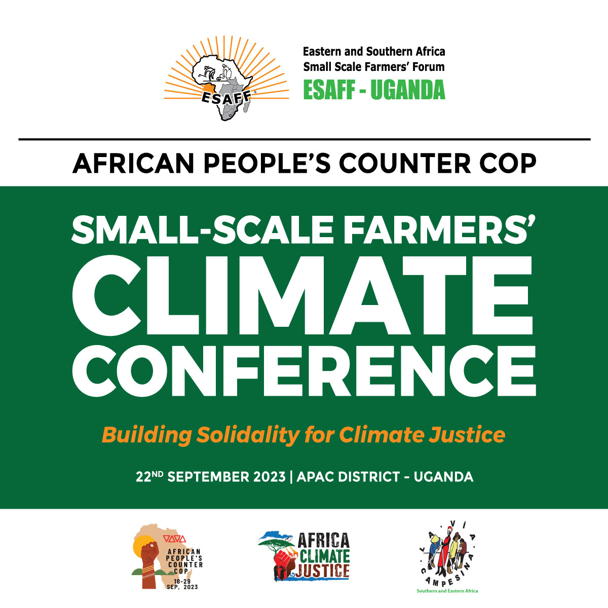 ESAFFUG's tweet photo. Climate Consultation:
Small-scale farmers are meeting today to discuss how Uganda can achieve Climate Justice. This conference is also equipping small-scale farmers, especially women, with rights and freedoms as per the #UNDROP.
#APCC23 https://t.co/bowmCsmnsL
