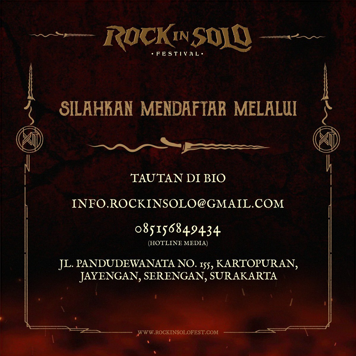 #InfoRIS2023

Tertarik menjadi media partner Rock In Solo 2023? 

Silahkan mendaftar melalui email atau nomor kontak yg tertera di poster.