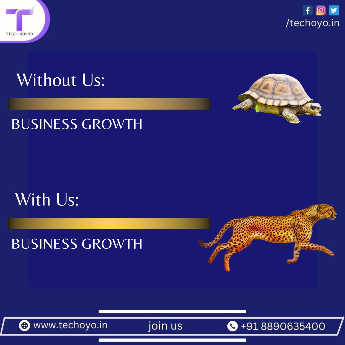 TechoyoIn's tweet image. 🚀 Leave the turtle pace behind! 🐢 With Techoyo by your side, your business will sprint like a 🐆! #DigitalMarketingMagic #TechoyoAdvantage

CONNECT WITH US AT: 📞 +91 8890 635 400
EMAIL: 📧 TECHOYO.IN@GMAIL.COM
WEBSITE: 🌐TECHOYO.IN

#TECHOYO #SEO #CRM #experts