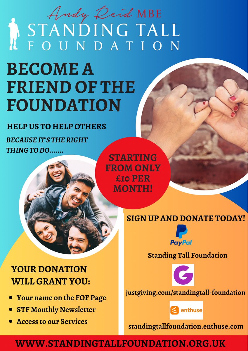 AndyReidMBE_STF's tweet photo. Do you want to become a Friend of The Foundation? For as little as ยฃ2.50 a week you can be!
Our new landing page will be launching very soon so watch this space! In the meantime, you can set up monthly payments with the below methods ๐
#helpustohelpothers https://t.co/EdXZw992Mf