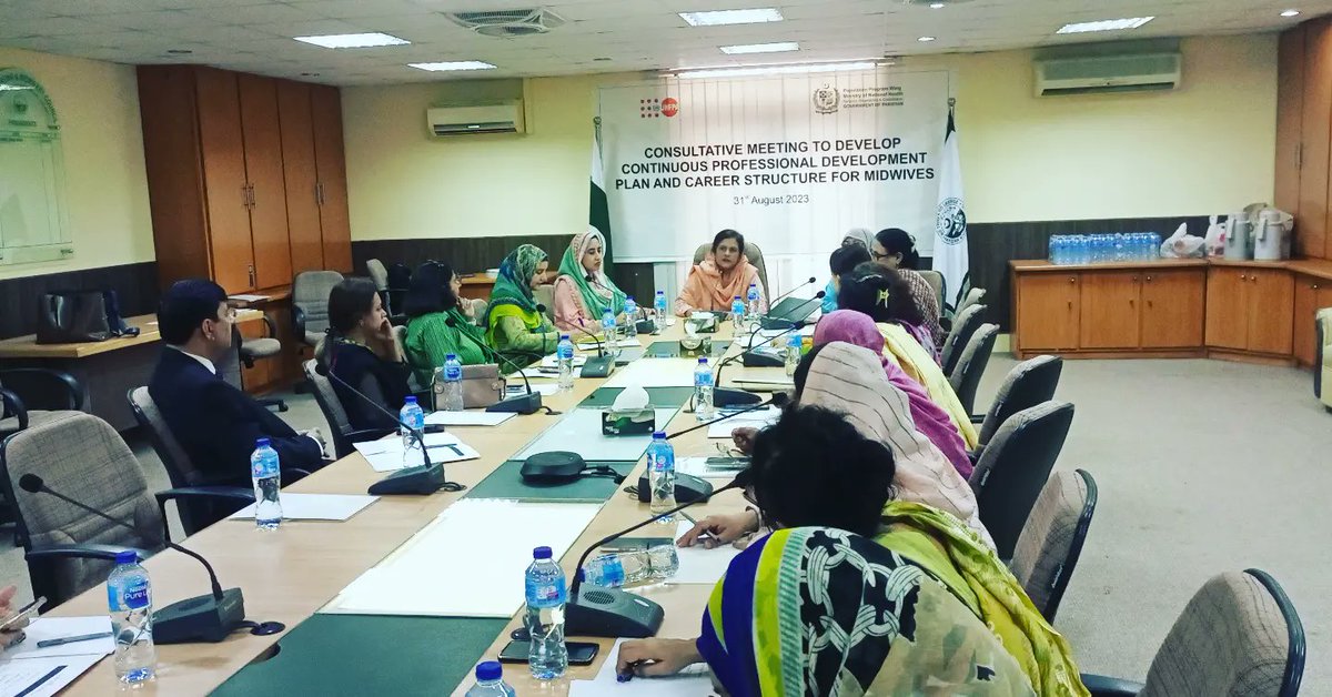 PWing2022's tweet photo. Consultative meeting to Develop Continuous Professional Development Plan and Career Structure for Midwives on 31st august, 2023 at Pakistan Nursing Council, Islamabad under the chairmanship of Director General (Pop) Ministry of NHSRC&amp;C. https://t.co/C4wDx9JmOA