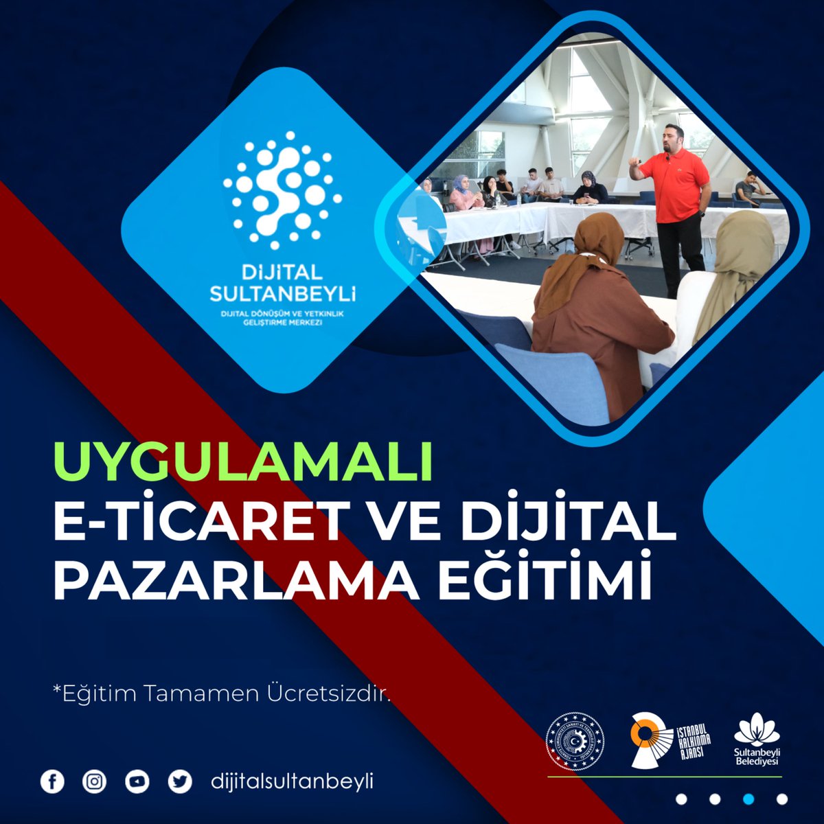 dijitalsb's tweet photo. Sultanbeyli Dijital Dönüşüm ve Yetkinlik Geliştirme Merkezi’nde, Uygulamalı E-Ticaret ve Dijital Pazarlama Eğitimi başlıyor. 

Başvurunuzu https://t.co/YN1aIFgCGN adresinden yapabilirsiniz.

Eğitime katılan tüm vatandaşlarımıza hafta içi 3 gün boyunca eğitim verilecektir. https://t.co/fC27uImXZ7