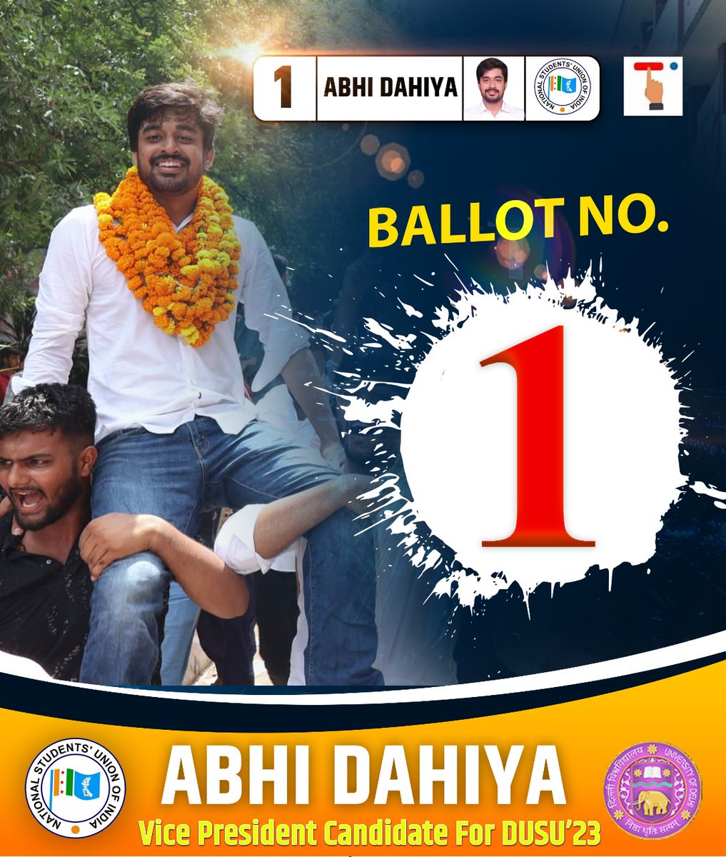 || हम वादे नहीं ,संकल्प लेकर आये है ||

VOTE || SUPPORT || ELECT || 
*BALLOT NO. 01*

ABHI DAHIYA For Vice President DUSU2023 (JOIN NSUI)

 #abhidahiya #dusu #dusu2023 #abvp #abhidahiyafordusu #delhiuniversity #du #northcampus #southcampus #collegestudents #dustudents