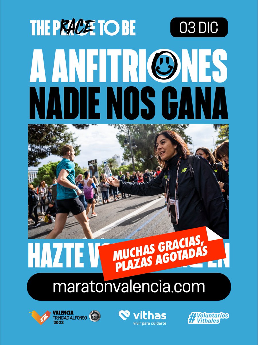 maratonvalencia's tweet photo. ¡Muchísimas gracias! ¡Vamos a tener los mejores anfitriones 👏🏻🥰!
Agotadas las plazas de voluntariado para el #42KValencia 🏃♀️🏃
#VoluntariosVithales #TheRaceToBe https://t.co/RHy1hDNIDq