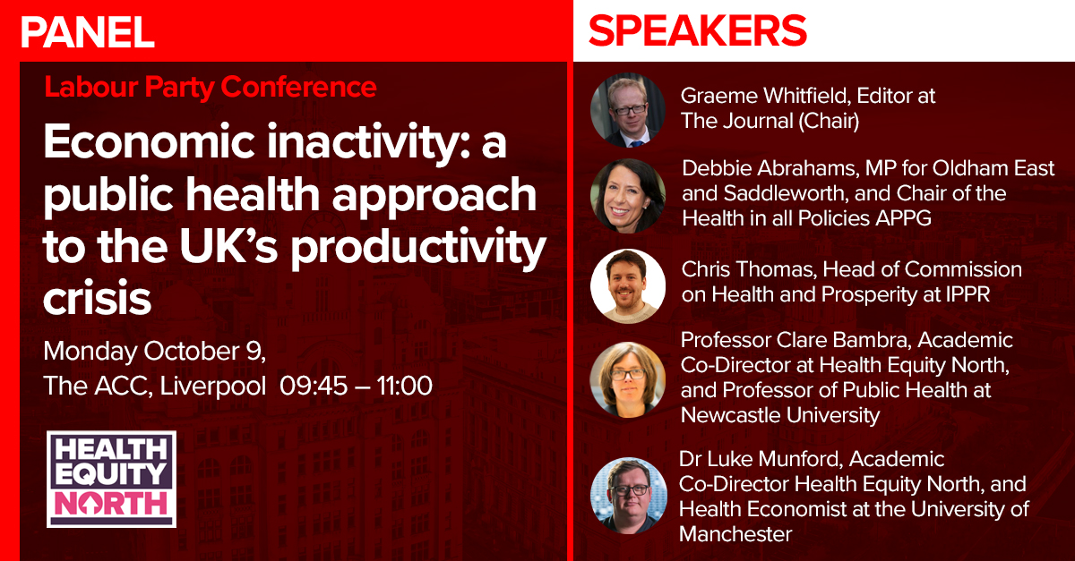 We will be hosting a panel event at @UKLabour on October 9 discussing the productivity gap between the North & South and how to help close it #HealthforWealth

healthequitynorth.co.uk/labour-party-c…