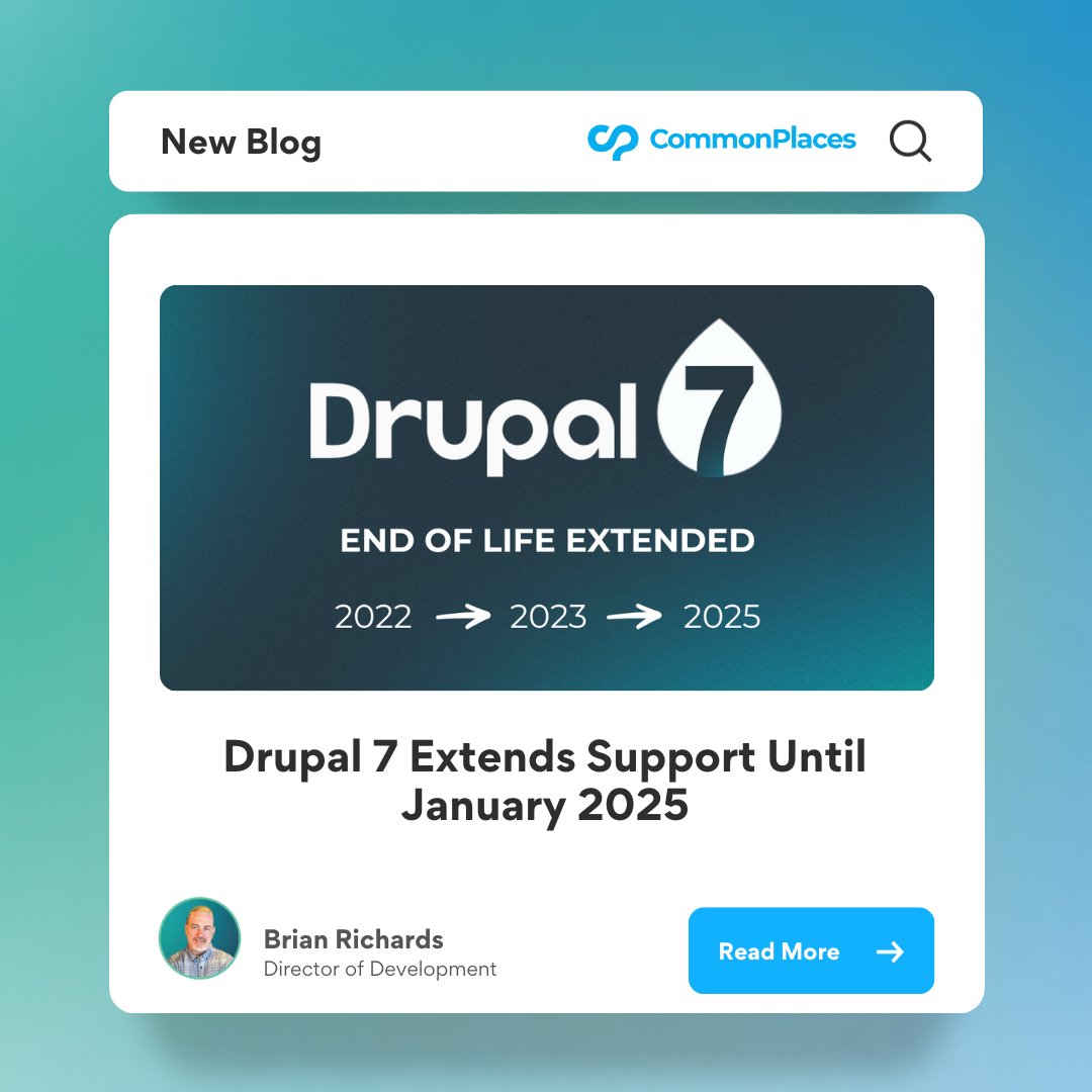 commonplaces's tweet image. Exciting news, folks! 🎉 Drupal 7 is here to party until 2025! 🥳 Don&apos;t miss the extended support scoop at #CommonPlaces! 🚀 Check it out: bit.ly/3PLGzex #Drupal7 #TechUpdate