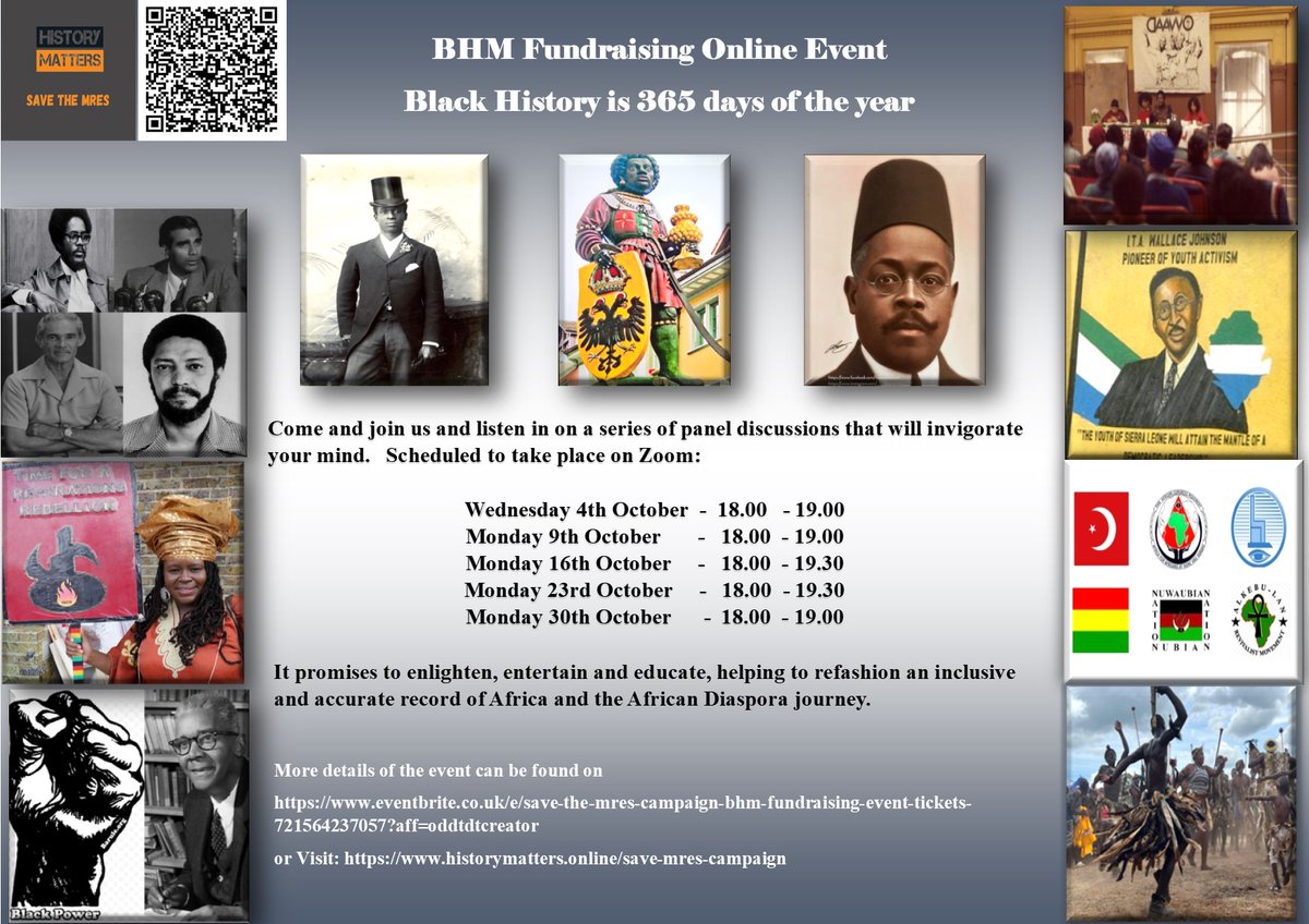 Join Us This October for Our Black History Month Fundraising Series Event! Tickets: eventbrite.co.uk/e/save-the-mre… @yhp_uk @africahist_chi @journal_matters @hakimadi1 @MarleneWorrell @MKentake @kabaessence @leanard_phillip @teothian @periuspb