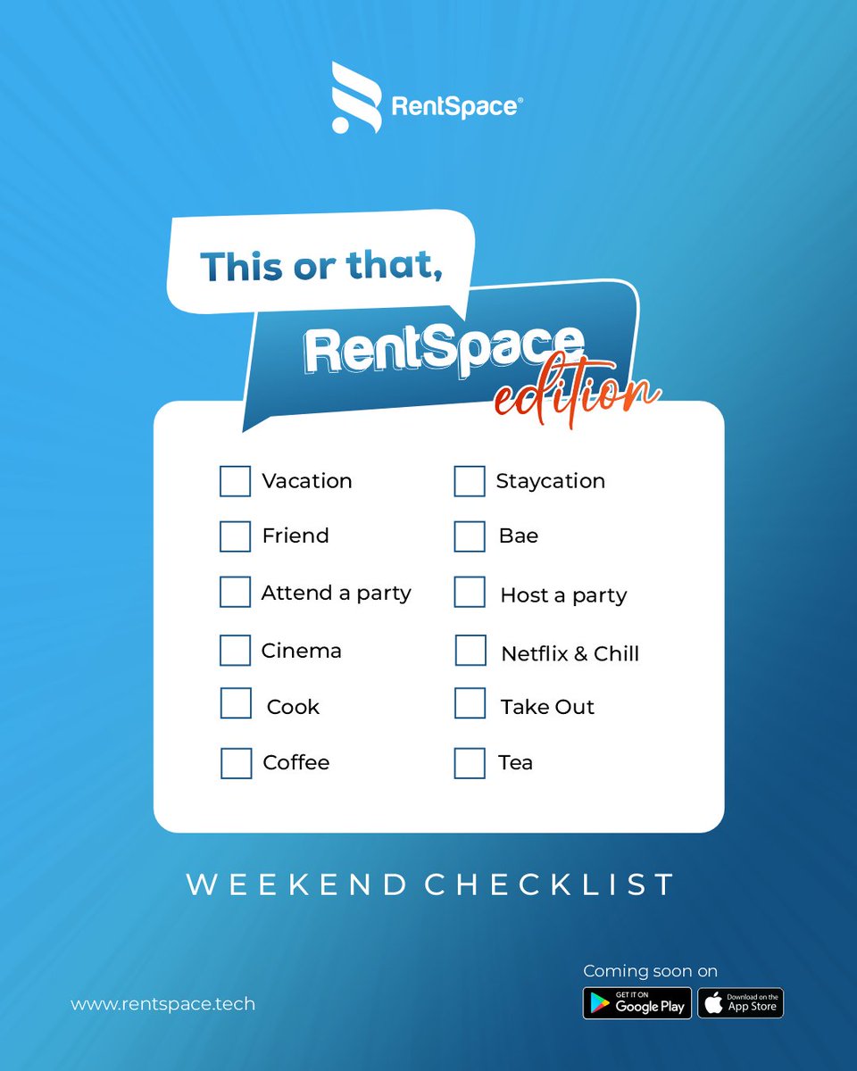 rentspacetech's tweet photo. TGIF!!, What are you checking off this list for the weekend?
#rentspacetech
#spacerent
#spacetank
#spacebox
#BBNaijaAlIStars https://t.co/x8ykfAWvdi
