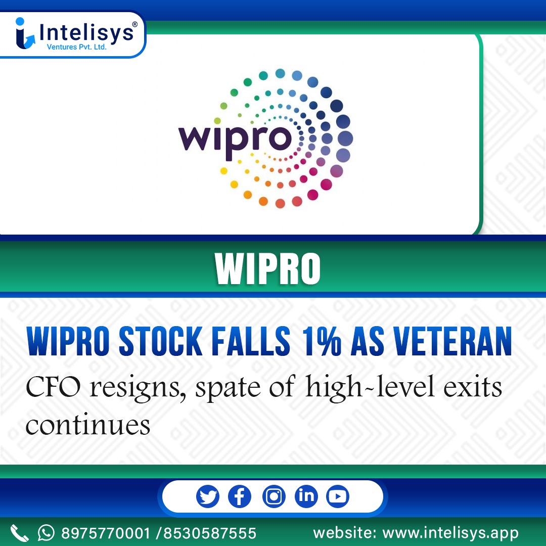 IntelisysT's tweet photo. Wipro stock falls 1% as veteran CFO resigns, spate of high-level exits continues
.
#wipro #stockfall #cfo #resignation #stocks #growthanddevelopment #dailynews #dailynewsupdates #dailymarketupdate #newsupdates #marketnews #marketupdates #stockmarketindia #dailyposts https://t.co/ogWWI4qaAd