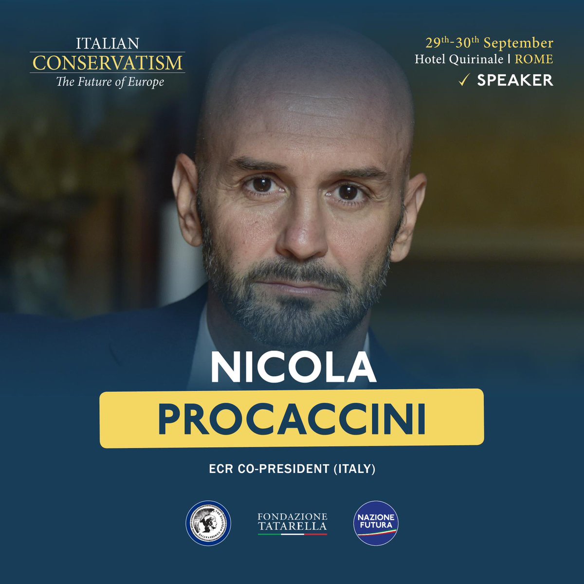 Nicola <a href="/NProcaccini/">Nicola Procaccini</a> Co Presidente ECR Group - Conservatives &amp; Reformists in the European Parliament interverrà il 29-30 settembre a "Italian Conservatism. The Future of Europe" la due giorni internazionale promossa dalla Fondazione Tatarella e Nazione Futura <a href="/FratellidItalia/">Fratelli d'Italia 🇮🇹</a>