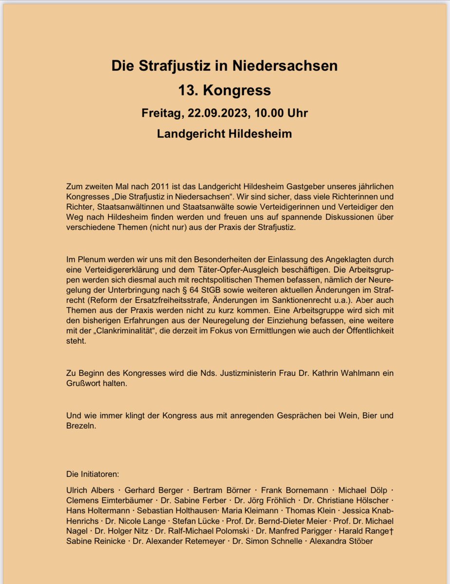 13. Kongress „Die Strafjustiz in Niedersachsen“ Grußwort, Justizministerin Dr. Wahlmann