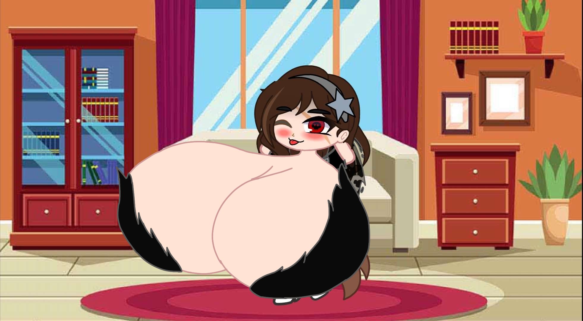 Her chest growing bigger as if inflated