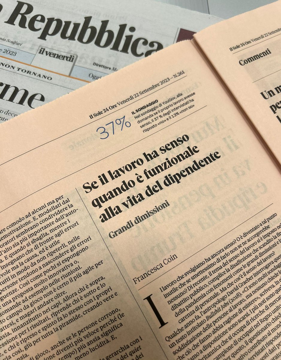 RubesTriva's tweet photo. #buonalettura

🔹"Se il #lavoro ha senso quando è funzionale alla vita del dipendente"

✍️#FrancescaCoin 🗞️#Sole24ore

👉"Il lavoro deve essere funzionale alla vita di chi lo svolge, e non viceversa".

#22settembre #rassegnastampa https://t.co/gnpZVHbe7e