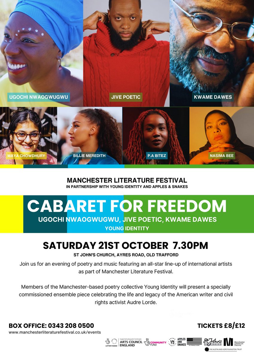 Thegirldreams's tweet photo. Book your ticket for Young Identity’s Cabaret For Freedom on 21th October 2023 doors open at 7pm this event is in partnership with @applesandsnakes @mcrcityoflit  @stjohnscentre @USAinUK
https://t.co/N2LH9WNzUc
@JivePoetic @ugo2dachi @kwamedawes 

https://t.co/4u2JtO0KWi. https://t.co/bLKX0JRs2x