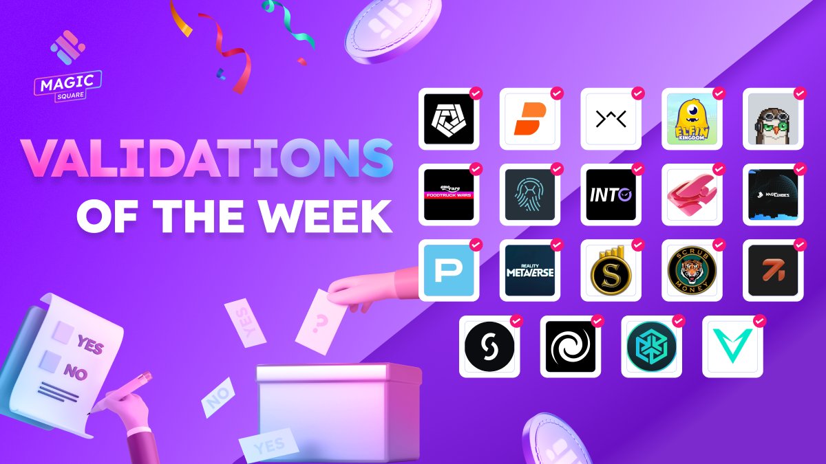 🎉 Validations of the Week 🎉

Cast Your Vote Now and Grab Those Rewards on the Magic Store! 🎁

@ArkhamIntel
@bumperfinance
<a href="/CyberWalletAI/">CyberWallet</a>
<a href="/ElfinGames/">Elfin Metaverse</a>
<a href="/flappymoonbird/">FlappyMoonbird | $FMB | BNBChain</a>
<a href="/onerarenft/">onerarenft</a>
<a href="/HyperSecureID/">HyperID</a>
@INTOverse_
@lovely_wallet
@magic_shoes_io
@paydece
<a href="/ScrubMoneyDeFi/">Scrub Money</a>
<a href="/Realitymeta/">Reality Metaverse</a>