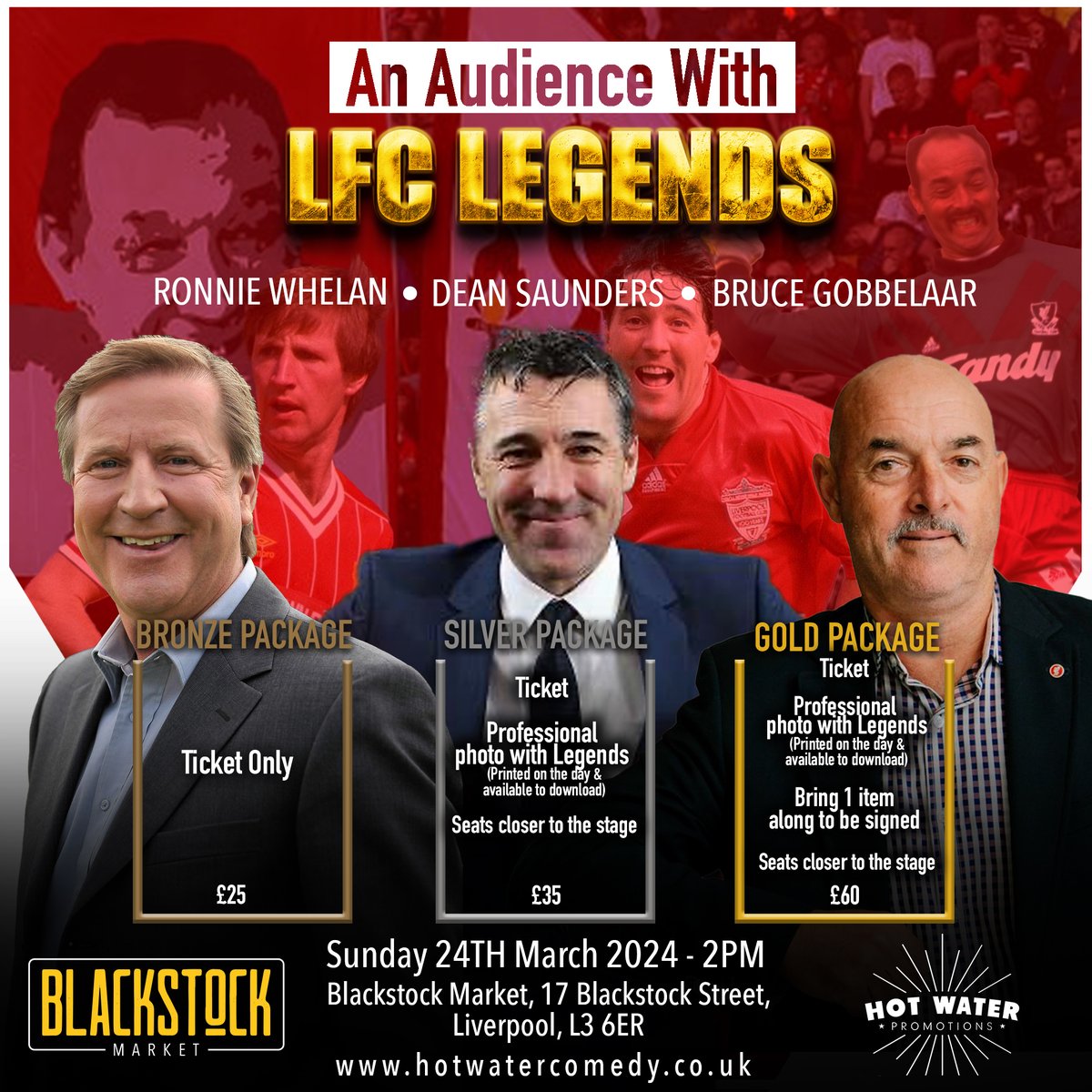 HWPromotionsLiv's tweet photo. 🚨 Our first ever LFC LEGENDS event is now on sale! All shows take place at the brand new @blackstockmkt and these shows will be weekly in 2024 and brought to you from the team behind @hwccliverpool

Hosted by a top comedian with live football songs by Marc Kenny https://t.co/RqqT3gjWIe