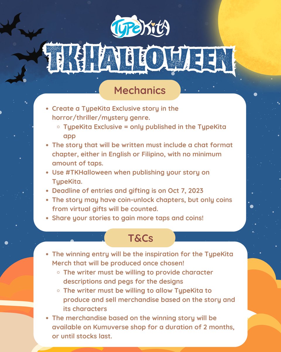 TypeKitaPH's tweet photo. ππ Welcome to the #TKHalloween Competition! ππ
Do you have a sinister tale lurking in the shadows of your mind, waiting to claw its way out?
SALI NA PARA DI MA-GHOST π»! https://t.co/Tbl5kCqbbO
#TypeKitaPH #Kwento4All https://t.co/i5D7EO6ru4