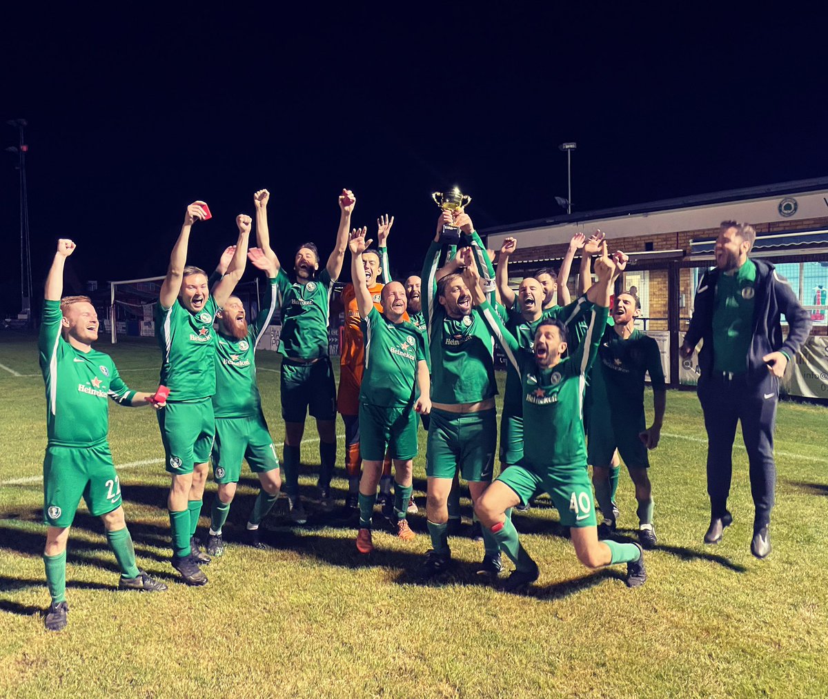 Last night we (finally) completed the double from the 2022/23 season after a 4-1 Golden Jubilee cup final victory over Woking &amp; Maybury.

A great achievement from the lads, beating three sides from the league above to secure our second ever cup triumph 🏆