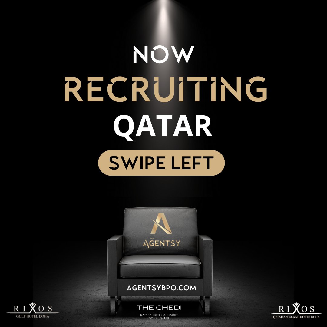 AgentsyBPO's tweet photo. NOW RECRUITING QATAR 🇶🇦

We are #nowrecruiting for a variety of positions in #Qatar. 1/10

#HospitalityJobs #AVJobs #JobSeekersSA https://t.co/lEmPYVy3Yo
