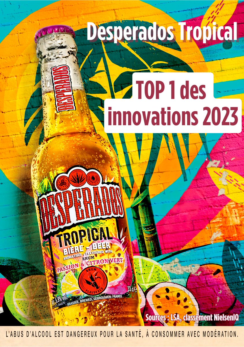 Desperados® Tropical s’empare de la 1ère place du classement des innovations de l’année 2023 dans les produits de grande consommation alimentaire. 🍋

Félicitations à toutes nos équipes pour leur engagement ! 🤝

Source : NielsenIQ [Info LSA]