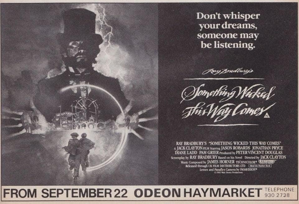 Forty years ago today, something wicked this way came to the Odeon Haymarket… #SomethingWickedThisWayComes #1980s #film #Films #RayBradbury #JackClayton #JonathanPryce #fantasy #horror #HorrorMovies