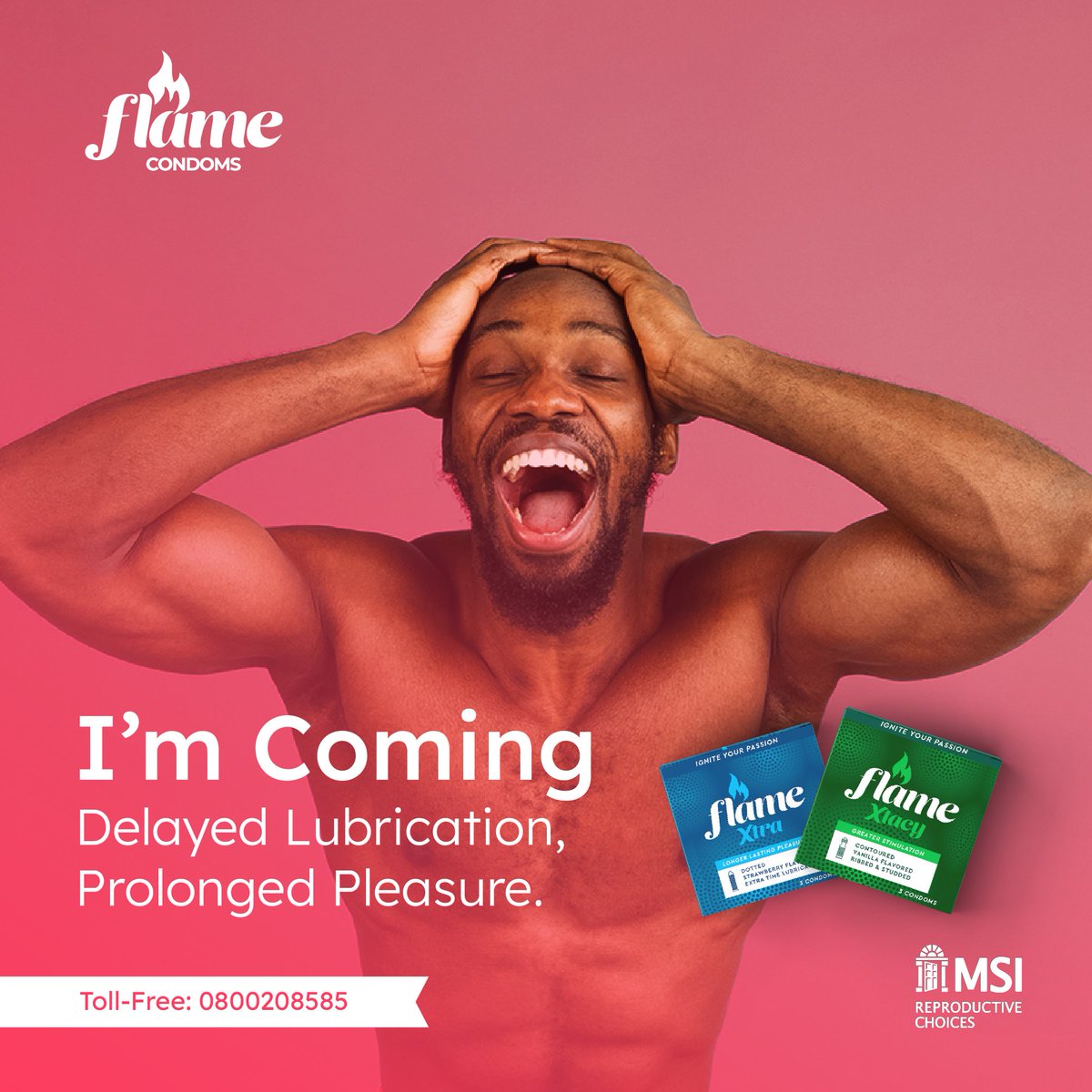 FlameCondomsGH's tweet photo. Slide into that big O with confidence! Flame Xtra is designed with extra lubrication to make you last longer. Available at your nearest pharmacy. Contact 0800208585 for more information. https://t.co/bLyxMoCDp5