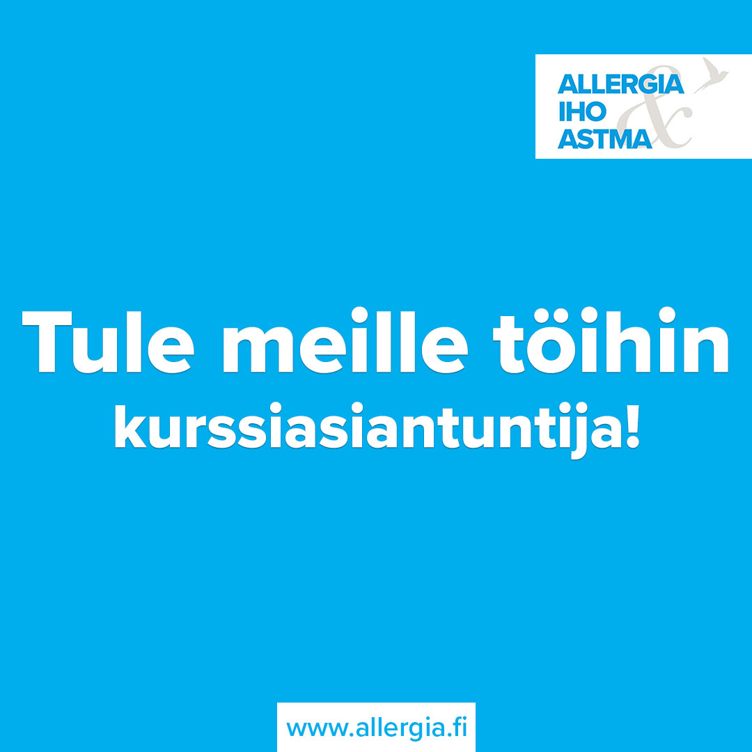 Oletko sairaanhoitaja YAMK tai terveydenhoitaja YAMK? Vielä ennätät hakea asiantuntijaksi kurssitoimintaamme. Asiantuntija vastaa kurssien suunnittelusta, toteuttamisesta ja kehittämisestä. Tehtävään voi hakea 4.10. asti. Lue lisää 👉allergia.fi/uutiset/etsimm… #kurssit