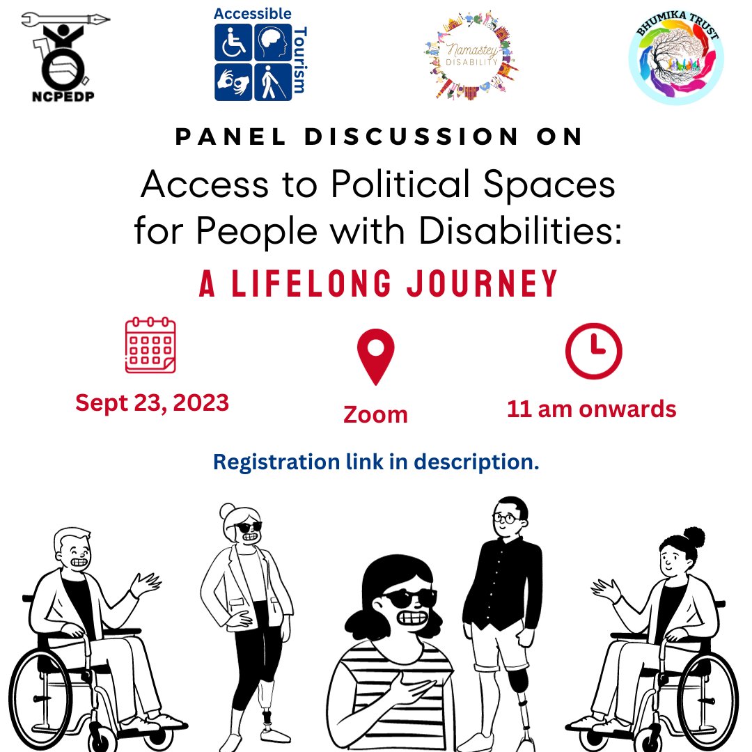 nam_disability's tweet photo. Event Alert!!!

We are thrilled to invite you to a thought-provoking online panel discussion on "Access to Political Spaces for People with Disabilities: A Lifelong Journey." This event will take place on September 23rd, 2023, at 11:00 AM (IST). https://t.co/Qlq1HE6o95