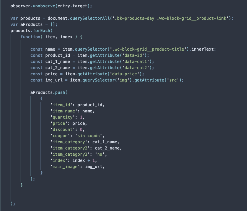 lruizcode's tweet image. Modificando Bloque para lograr que Google Analytics 4 registre información sobre un producto en WooCommerce cuando un usuario llega a esa parte de la página. 📈 💼

 #WooCommerce #GA4 #GoogleAnalytics4 #trazabilidad #marketingdigital #Analytics