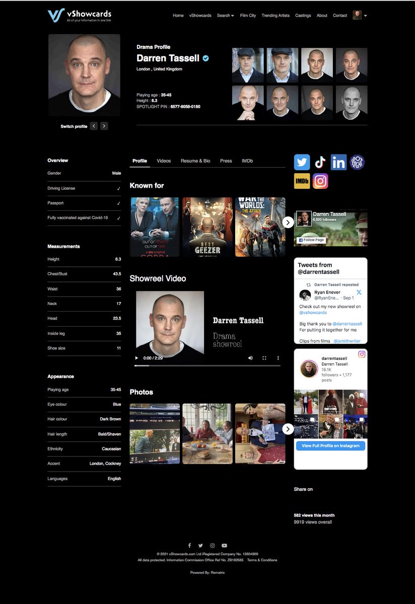 My 3 @vShowcards profiles help me target specific roles successfully. • Different showreels • Different headshots • Different casting types #actor #casting #vShowcards Action: vshowcards.com/profile/darren… Drama: vshowcards.com/profile/darren… Comedy: vshowcards.com/profile/darren…