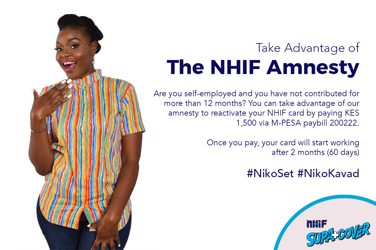 _shakenya's tweet photo. Are you self-employed or left employment and you have not contributed for over 12 months? Take advantage of our Amnesty!

#BimaBoraAfyaBora
#LeaveNoOneBehind
#NHIFcares https://t.co/u1k82Zp3jM
