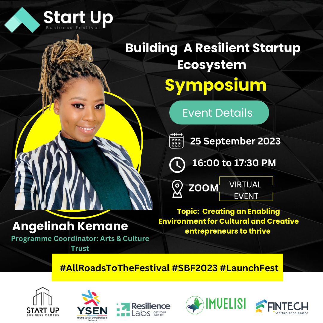 StartupBiz_Camp's tweet photo. Meet Angelinah Kemane, catalyst for change and speaker at our Symposium. Join us for insights on South Africa's Arts &amp; Culture sector. Don't miss her session on enabling creative entrepreneurs.
RSVP 🔗:  https://t.co/fmx7qYw2Un… 
#AllRoadsToTheFestival #SBF2023 #LaunchFest https://t.co/DHQeJUag1k