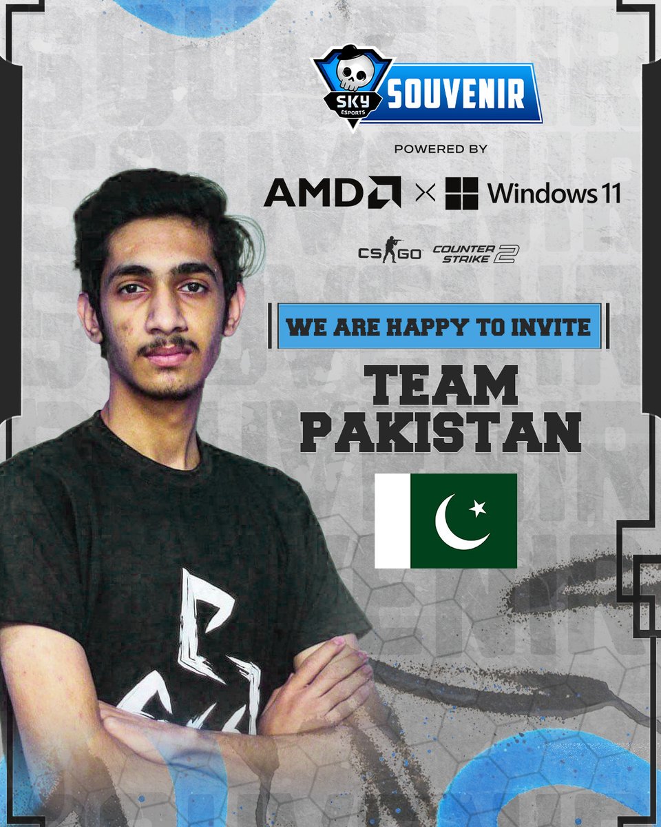 The international invited teams list is out! Please welcome team Pakistan to Skyesports Souvenir powered by AMD and Windows! 

#Skyesports
#AMD #windows #Gaming #esports #Souvenir