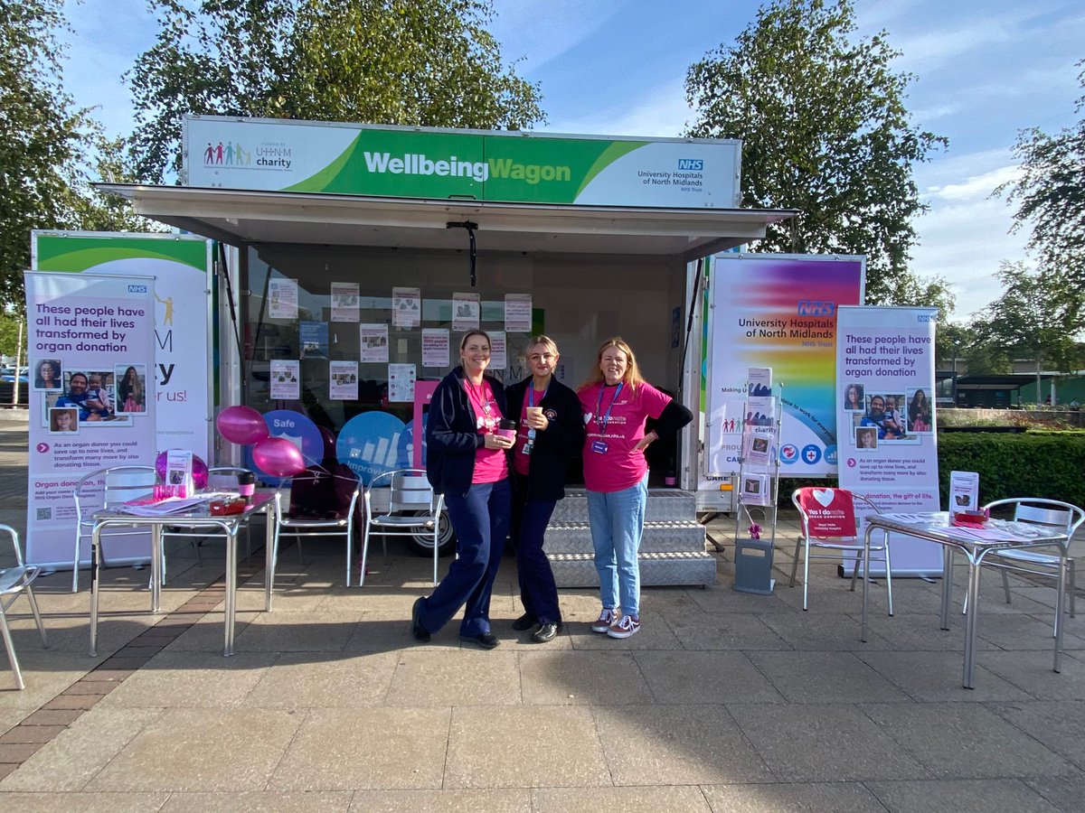 Come see us today at the wellbeing wagon at @UHNM_NHS 
We're here all day to talk all things organ and tissue donation! 
Come and have the conversation and find out the facts this #organdonationweek 
#yesidonate
#havethechat 
@MidlandsOrgan @NHSBT @NhsTissue