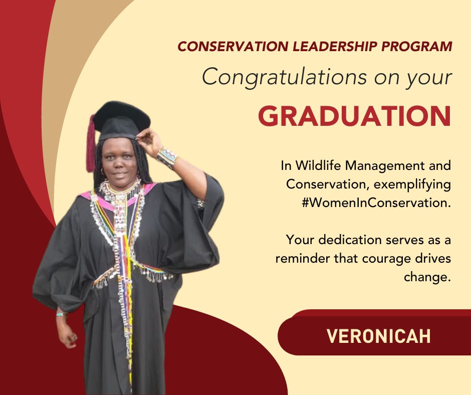 KenyaWildTrust's tweet photo. Today marks the second milestone for Veronicah as a beneficiary of the #ConservationLeadershipProgram. She has graduated from the University of Nairobi with a degree in Wildlife Management and Conservation, exemplifying #WomenInConservation.
๐๐ https://t.co/kBep0WnRvw https://t.co/hVYjBESLOV