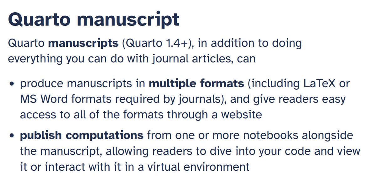 Reproducible manuscripts with #QuartoPub

Great slides @minebocek #PositConf2023: mine.quarto.pub/manuscripts-co…

Example: dragonstyle.github.io/submission-qua…

To know more: quarto.org/docs/manuscrip…