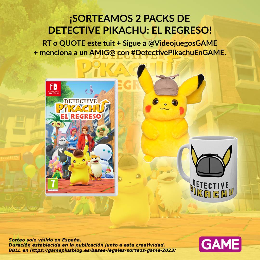 VideojuegosGAME's tweet image. ⚡ ¡SORTEAMOS 2 PACKS de DETECTIVE PIKACHU: EL REGRESO! 🕵️‍♂️

🔁 RT o QUOTE a este tuit.
👥 Sigue a @VideojuegosGAME.
💬 Menciona a un amig@ con #DetectivePikachuEnGAME.
⏱ Participa SOLO HOY.

Reserva y llévate un pin exclusivo de regalo en GAME ➡ ow.ly/rtSL50PN8Bb