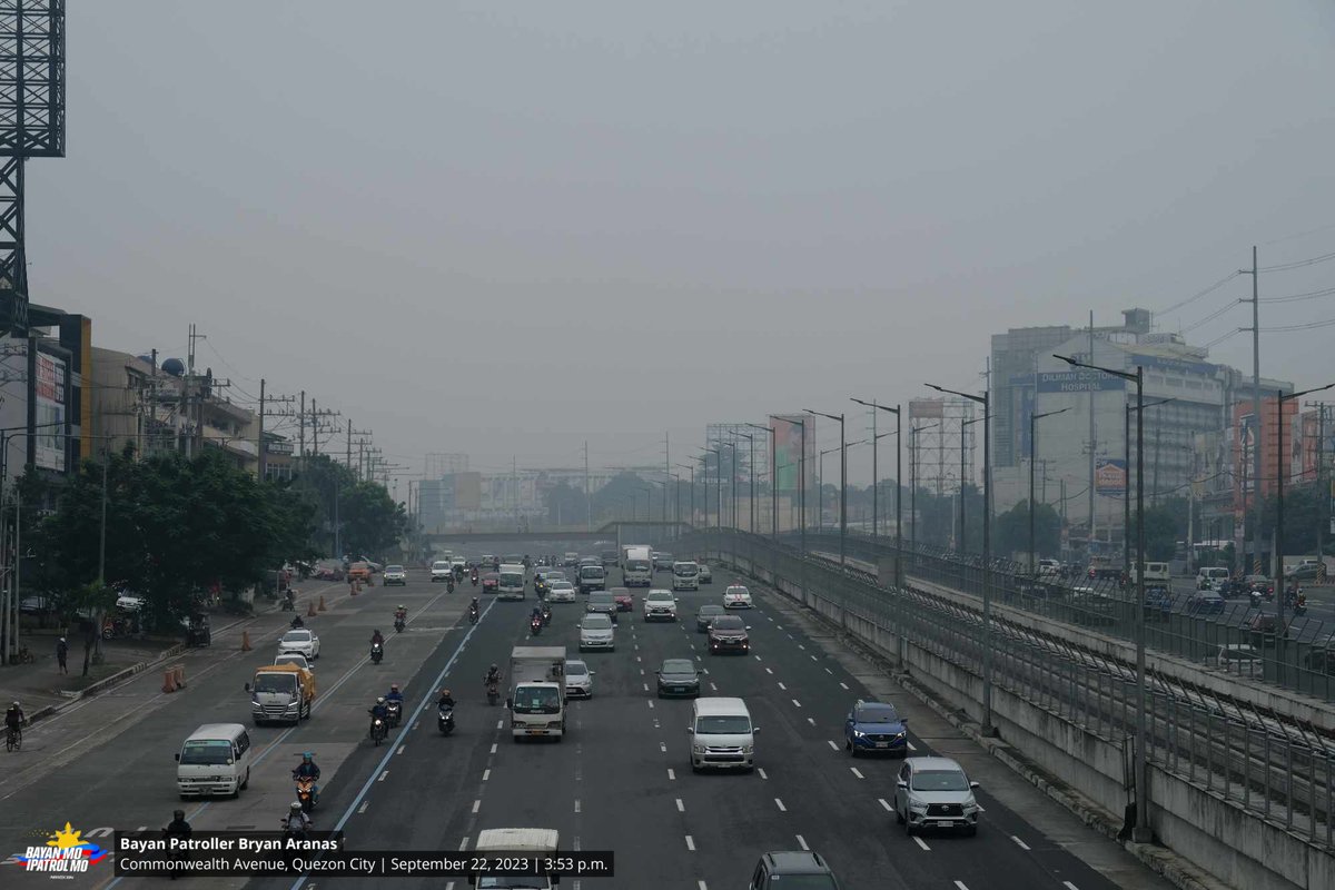 bayanmo's tweet image. Malabo ang kalangitan sa Brgy. South Triangle at Commonwealth Avenue sa Quezon City ngayong araw, Setyembre 22, dahil sa haze.

Basahin ang kaugnay na ulat: news.abs-cbn.com/news/09/22/23/…

#QuezonCity 
#MetroManila 
#Haze