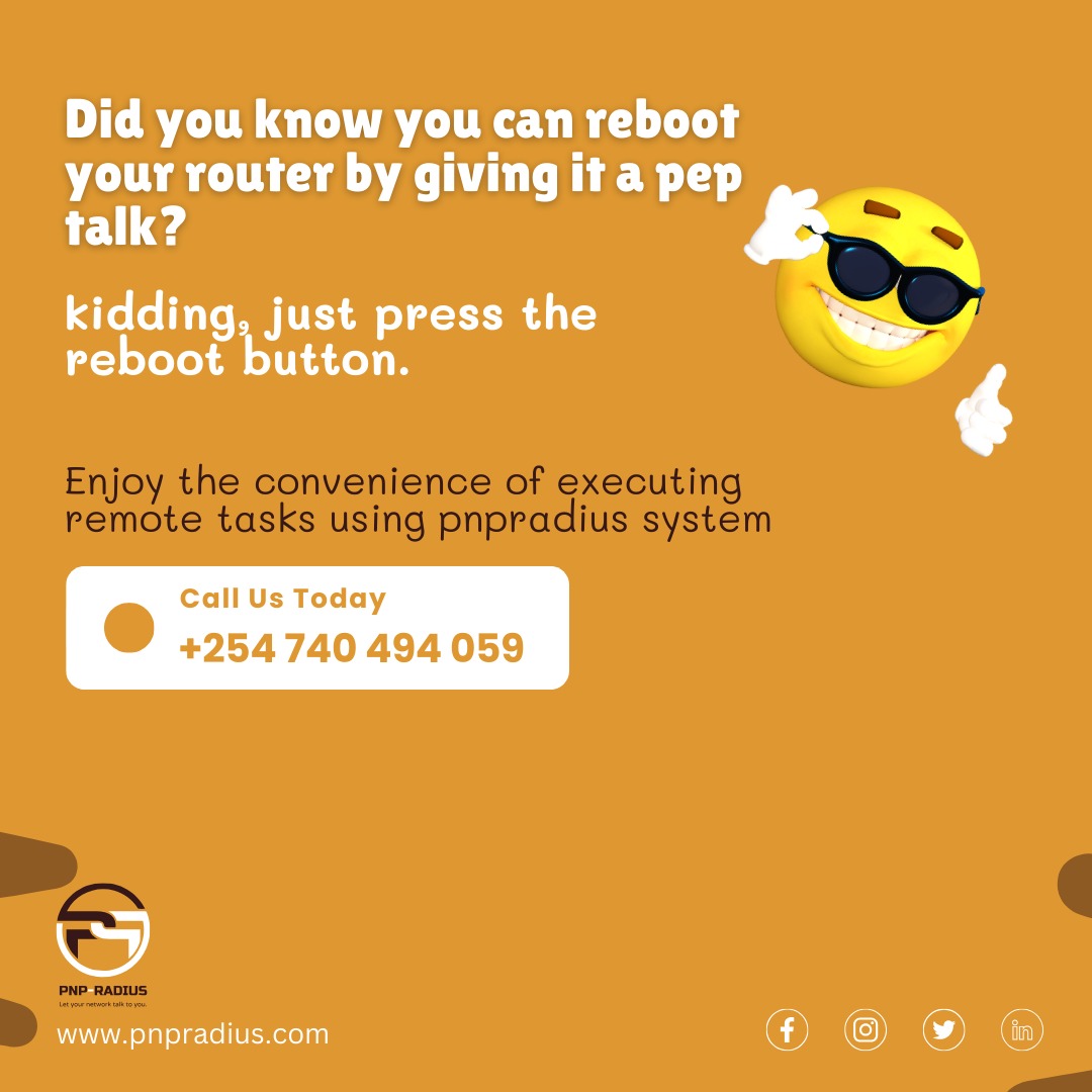 Pnpradius's tweet image. The pnpradius system offers you remote access capabilities such as router reboot freeing you from the constraint of being physically present all while effectively managing your ISP business.
Visit pnpradius.com 
#RemoteAccess #SystemsAutomation #Pnpradius #FunFriday