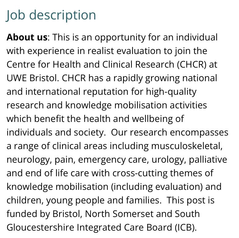 📣📣 New Job Opportunity 📣📣

An exciting new post has come up @CHCR_UWE for a Research Fellow in Realist Evaluation 🥳

You might even get to work with our very own #REACHHub team! 😊 

More info and apply 👉 bitly.ws/VptA

#Research #JobOpportunity #RealistEvaluation