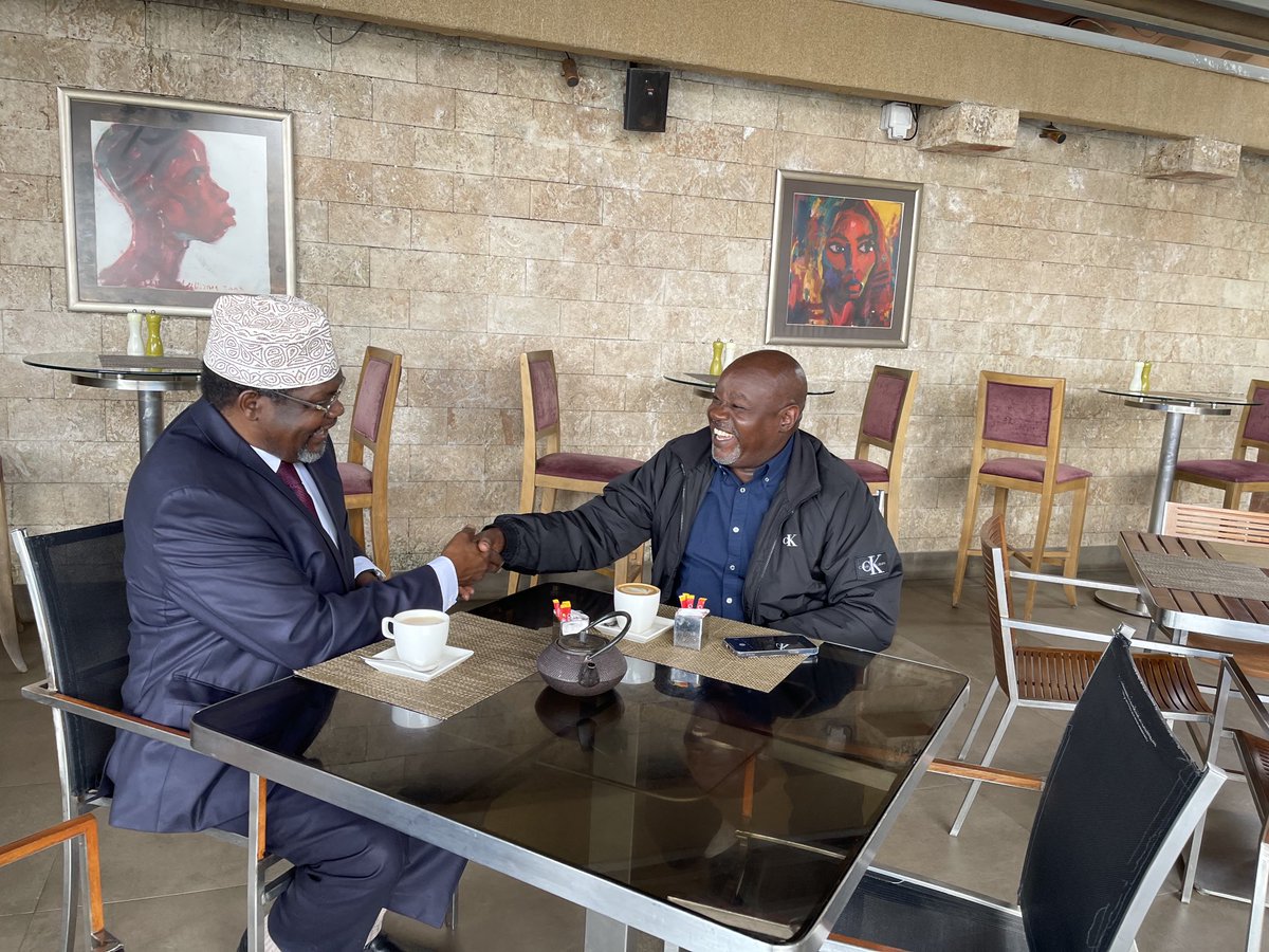 MigunaMiguna's tweet photo. Had a fruitful tête-à-tête with my brother, ⁦@ckositany⁩, Chairman of the Kenya Airport Authority and Central Committee Member of the ⁦@UDAKenya⁩ POLITBURO, on how to make JKIA one of the best international airports in the world. Mbele iko sawa! https://t.co/c4ROREPcnb