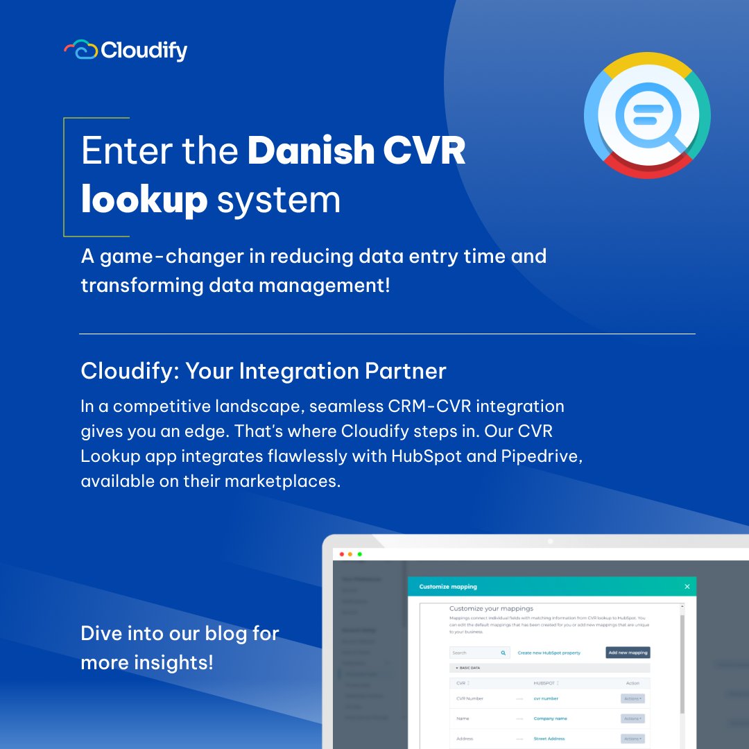 Unlock Efficiency: Danish CVR Lookup - Your Shortcut to Smart Data Management! Discover how this innovative system reduces data entry time and elevates your business operations. Visit our blog for the full scoop: hubs.li/Q022R73q0

#Automation #CRMIntegration #CloudifyApS