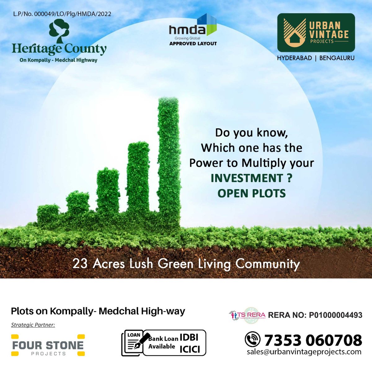 HMDA-approved open plots offer a lucrative investment opportunity in Hyderabad, India. 

#urbanvintageprojects #HeritageCounty #villaplots #communityliving #ReraApproved #luxuryplots #Plots #plotsforsale #villaplotsforsale #Kompally #Medchalhighway #kallakal #Hyderabad