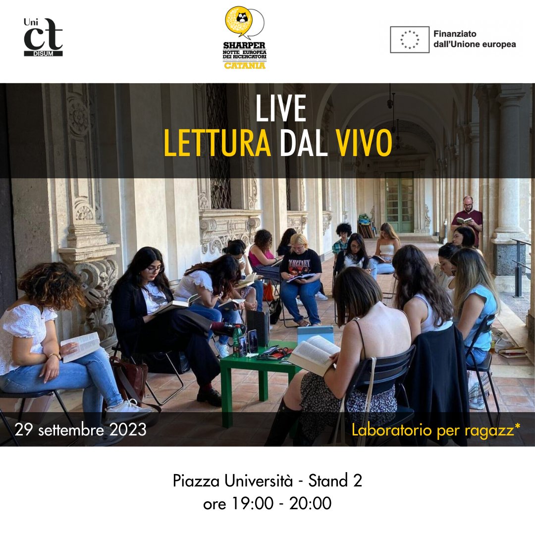 Vuoi partecipare ad una sessione di lettura dal vivo? Con <a href="/sharpernight/">SHARPER Night</a> potrai vivere questa fantastica esperienza!

Prenotazione: bit.ly/LiveLettura
Programma: bit.ly/SharperDisum23

#sharpernight #ERN2023 #MSCAnight #ERNitaly #MSCAction #HorizonEurope

<a href="/Unict_it/">Unict</a>