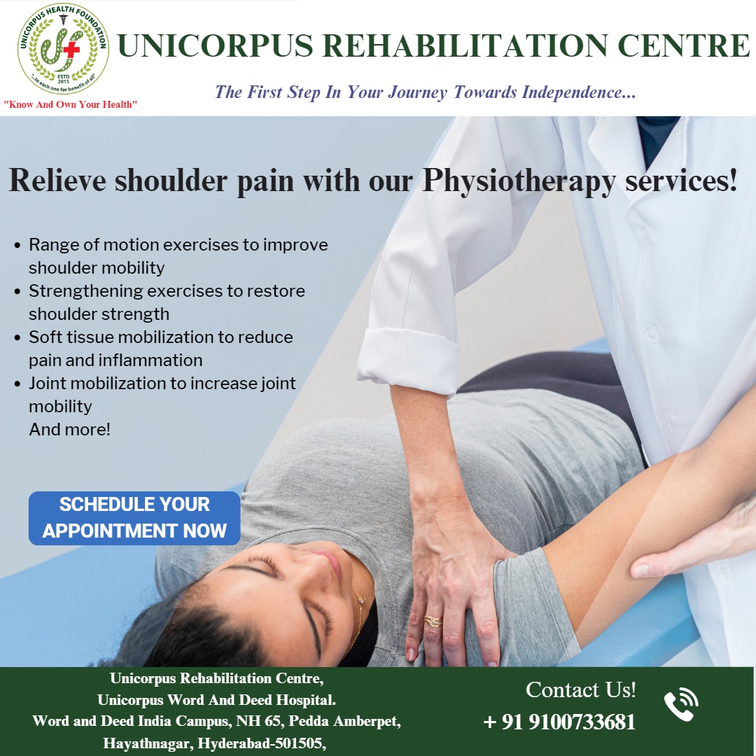 UnicorpusHealth's tweet photo. Take the First Step Towards Independence with Unicorpus Rehabilitation Centre!

Are you tired of living with shoulder pain? We're here to help you on your journey to a pain-free life.

Contact us +91 9100733681.

#Physiotherapy #UnicorpusRehabilitation #unicorpushealthfoundation https://t.co/evoHjoOJXt