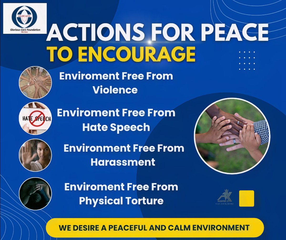 akempire23's tweet photo. Glorious Care Foundation GLOCAFO under the Theme: "ACTION FOR PEACE" Of the International day of Peace 21st September 2023. Takes Affirmative ACTION FOR PEACE #Actionforpeace To Encourage
With the desire for a PEACEFUL AND CALM ENVIROMENT for us all. 
#itcostsnothing to #share https://t.co/ctnq7c8kOw