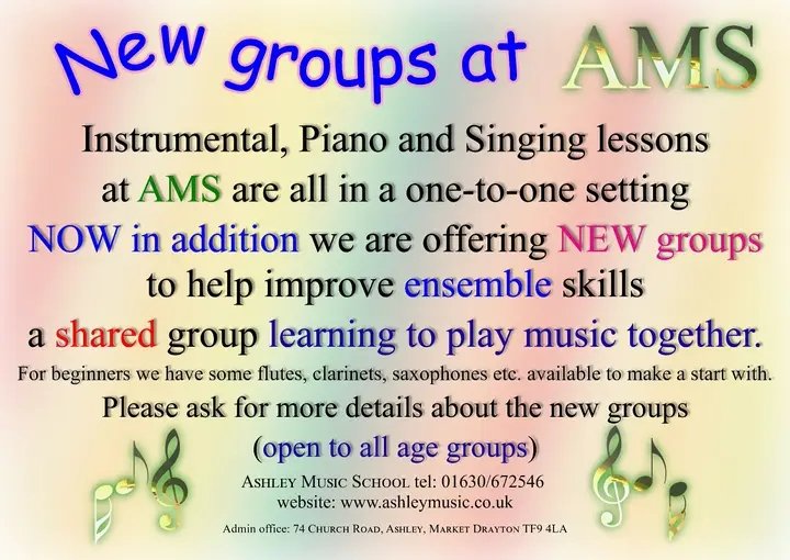 @StokeCMS info about tuition and groups at Ashley Music School can be found at ashleymusic.co.uk please feel free to share with any interested musicians local to ST5 5BU thanks